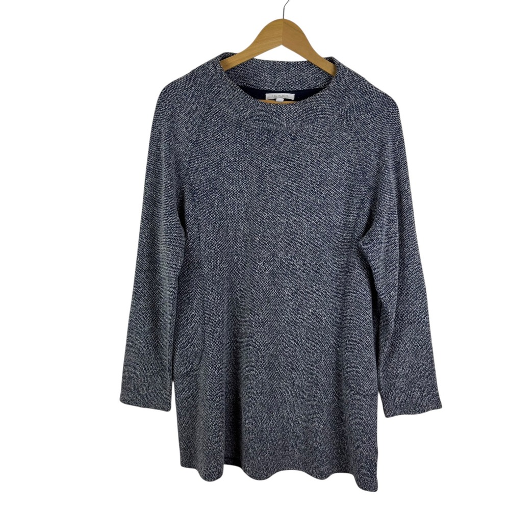 T by Talbots Textured Knit Tunic Sweater Size‎ X Blue Long Sleeve Pullover
